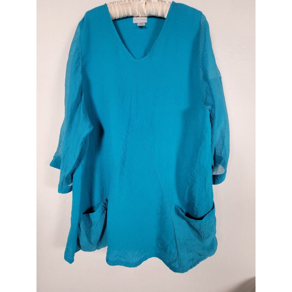 Soft Surroundings Womens Blue Draped Laganlook Artsy Tunic Top Medium 25499